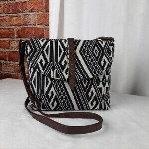 Black and White Geometric Patterned Women's Crossbody Bag